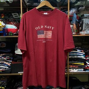 Vintage 2001 Old Navy American Flag Shirt Maroon Red Y2K Graphic Tee XXL